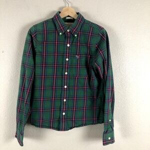 Abercrombie & Fitch Shirt Mens Small Green Plaid Cotton Button Down Pocket Logo